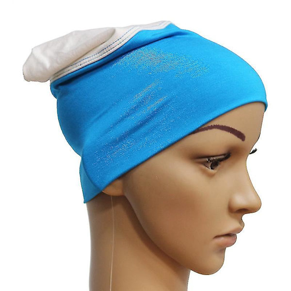 Kvinnor islamisk muslimsk huva under halsduk Cap Hijab Huvudbonad Wrap Turban Inner Hat Lake Blue White