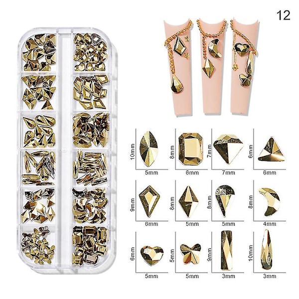 3d Glitter Nail Art Ab/färgglad Hotfix Rhinestones Flatback Crystal Diamond Gems Multi Size12 Gird Style 24