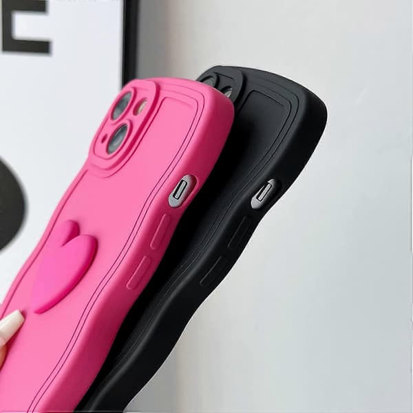 【BQ】Sweet 3D Love Heart Curly Wave Frame Soft Compatible with iPhone Case (Black, iPhone 13) G Green iPhone Xr