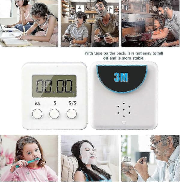 Digital timer, 4-pak mini stopur med høj alarm, nedtælling til 99,59 og LCD-display kort timer til køkken, kontor, sport - L White