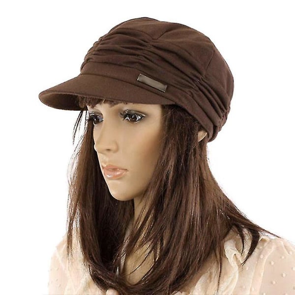 Platt cap för damer med toppad fransk hatt Damer Casual solida mössmössor Coffee