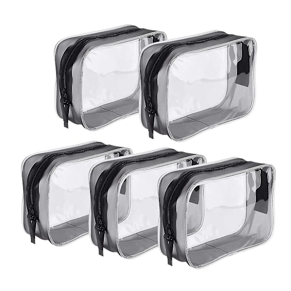 5-pack genomskinlig bärbar kosmetisk sminkväska Pvc-dragkedjeförsedd toalettpapper