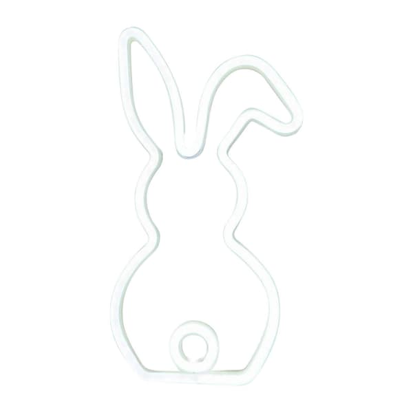 【BQ】Cute Easter Neon Sign Rabbit Lamp, Window Lights Bunny Neon for Easter Decoration, Wall Rabbit Room Decor Wall Decor Easter Gift - White Glowing D