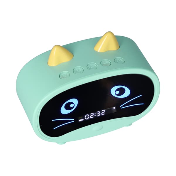 Mini Tecknad Högtalare Multifunktionell Söt Kattöra Design Smart Set Dubbla Väckarklockor för Sovrum Kontor Grön