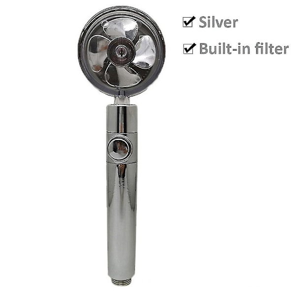 Uusi potkurisuihkupää, korkeapaineinen vettä säästävä ahdettu turbo-suihkupää tuulettimella sadevesisuihku kylpyhuoneessa Silver