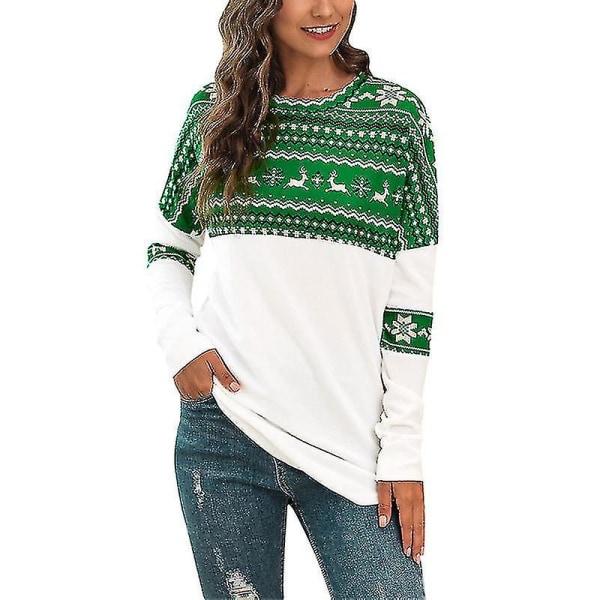 Hhcx-kvinner Christmas Xmas Fair Isle Pullover Jumper Genser Topp Green S