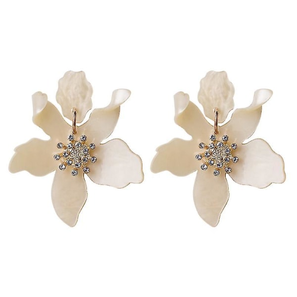 Resin Acrylic Flower Dangle Earrings - Exaggerated European And American Style Big Flower Milk White