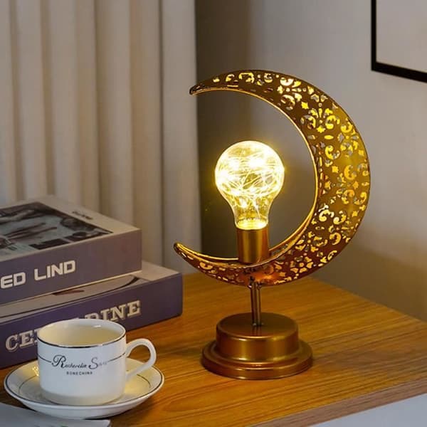 Bordlampe - E - Måne og stjerne - Gul - 1 pære - Indendørs
