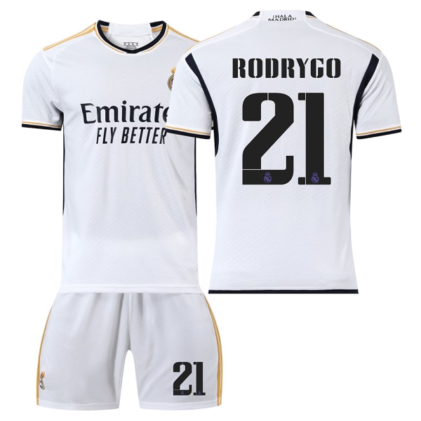 Den nya 2324 Real Madrids hemmatröja för fotboll 21 RODRYGO 21 RODRYGO Barnstorlek18