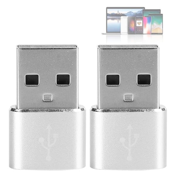 2 st Aluminiumlegering Typ C till USB Adapter Laddningssynkronisering Dataöverföring Silver