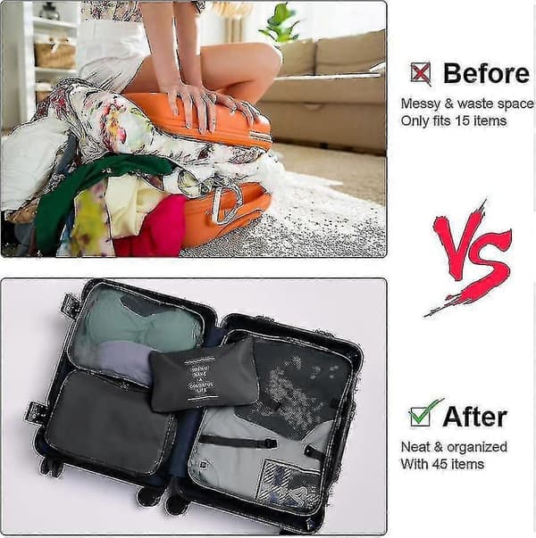 8-delars organiseringset bagage resväska förvaringsväskor packningskuber presenter Black