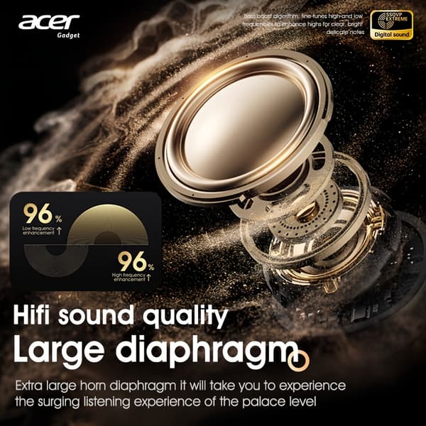 【BQ】[Ekte Acer] TWS Trådløse Hodetelefoner, Hi-Fi Høyoppløst Dekoding 【Sort】