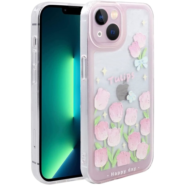 För Iphone 13 Minifodral, Stötsäkert Soft Tpu Bakfodral Dropproof Skydd Telefonfodral Skal För Iphone 13 Mini (5,4 tum), Blue Butterflies & Pink Fl