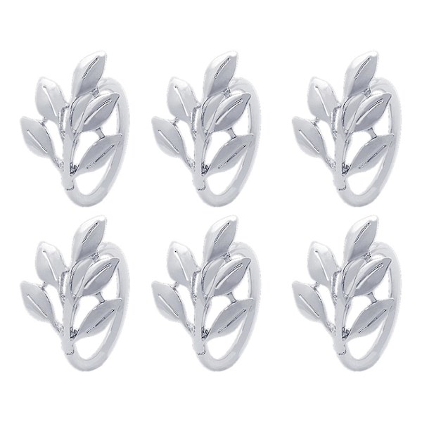 Legeringsblad serviettring Flerbruks serviettspenneholder Kreativ borddekorasjon til hjemmehotell Silver 6pcs