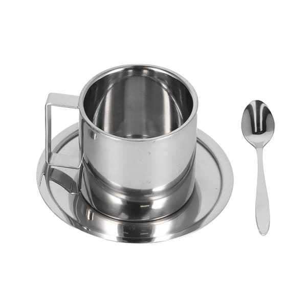 3 stk./sæt Isoleret Kaffekop Sæt Rustfrit Stål Dobbeltvæggede Krus Mælk Te Kop med Underkop Ske Sæt 280ML