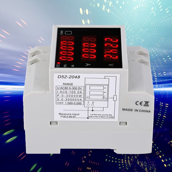 D52-2048 Multifunksjonsmåler Skinne Digitalt Display AC Spenning Strøm Effektfaktor Måler AC80~300V 100A