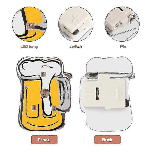 LED-dekor Blixten Presenter Väskor Märke Oktoberfest Pins Ölmugg Brosch Pin Ölmugg LED Pin Gul