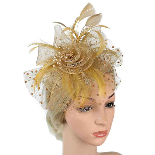 Feather Hair Fascinator Alice Pandebånd Clip Dame Bryllup gold