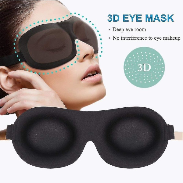 Sleep Mask 3 Pack, Oppgradert 3d Contoured 100% Blackout Eye Mask For Sove Med Justerbar Stropp, Komfortabel og myk Natt Blindfold For Kvinner Menn,