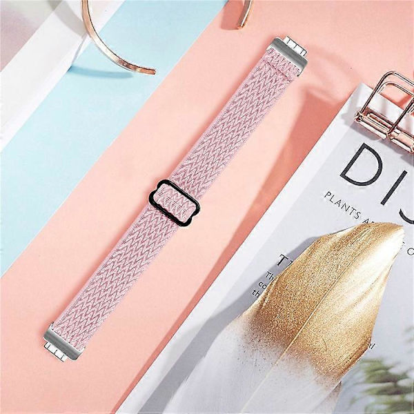 【BQ】Compatible Wave Pattern Woven Nylon Strap for Fitbit Inspire 3 - Replacement Band Pink