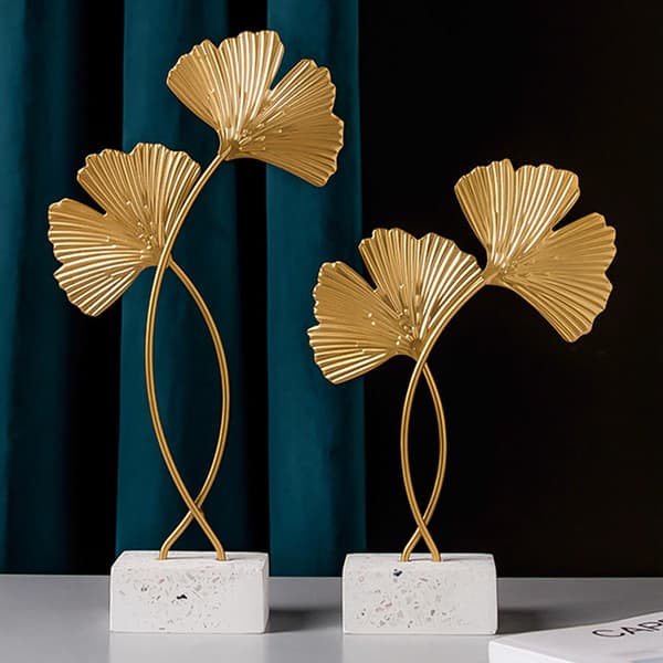Ginkgo Blad Ornament Jernhåndværk med Robust Marmorbase Boligindretning