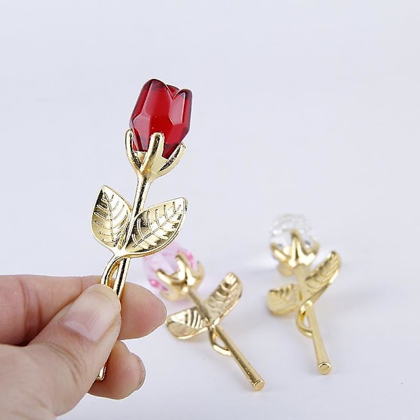Alla hjärtans dag present Mini Kristallros Konstgjord Blomma Kristallros med metallstav Blomgren Bröllopstillbehör Festfavoriter Crystal rose-03