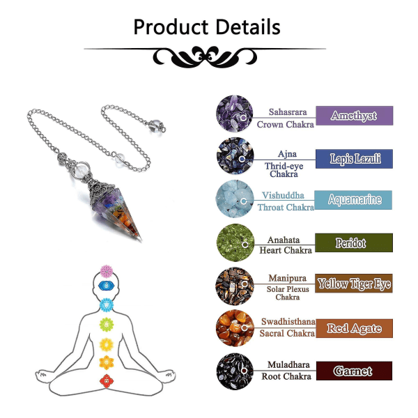 Chakra Crystal Pendel Hexagonal Reiki Healing Crystal Points Ädelsten Dowsing Pendel för spådom Scrying Wicca Chakra