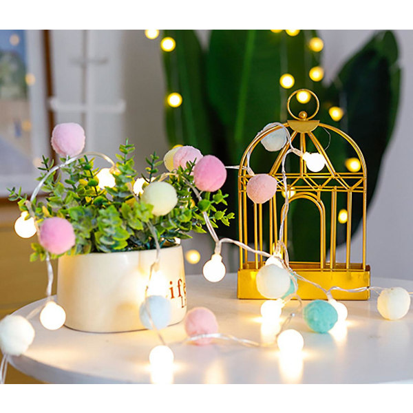 Batteridrivna Led String Lights, Globe Pompoms Bollar Jul Inomhus (rosa) Macaron Macaron
