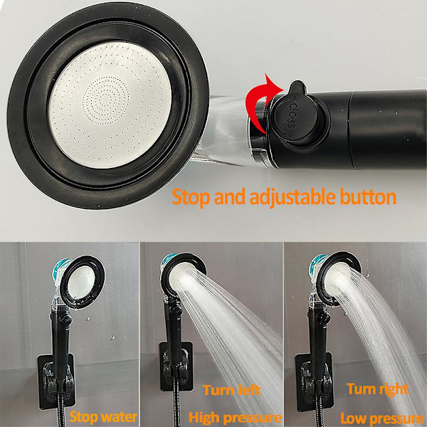 Högtrycksduschmunstycken Handhållen turbofläkt Dusch Hydro Jet duschhuvudsats med filter Turboladdat duschhuvud Transparent set