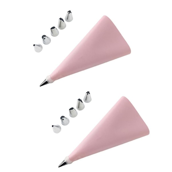 2x silikone rørposer og dysespidser i rustfrit stål Pink