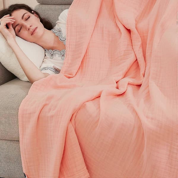 Bomullspledd 100% Muslin Mykt Pledd til Sofa 4-lags Pustende Gasbindpledd Alle Årstider Mykt