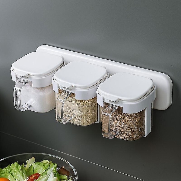 Seinätyylinen maustelaatikko keittiötarvikkeet cover suolapurkki CAN kotitalouksien lusikan säilytyslaatikko keittiötarvikkeet 3Pcs Gray