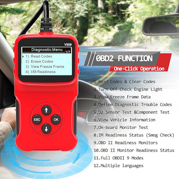 RHAFAYRE Car OBD2 Scanner, Universal Wired Car Engine Trouble Code Reader