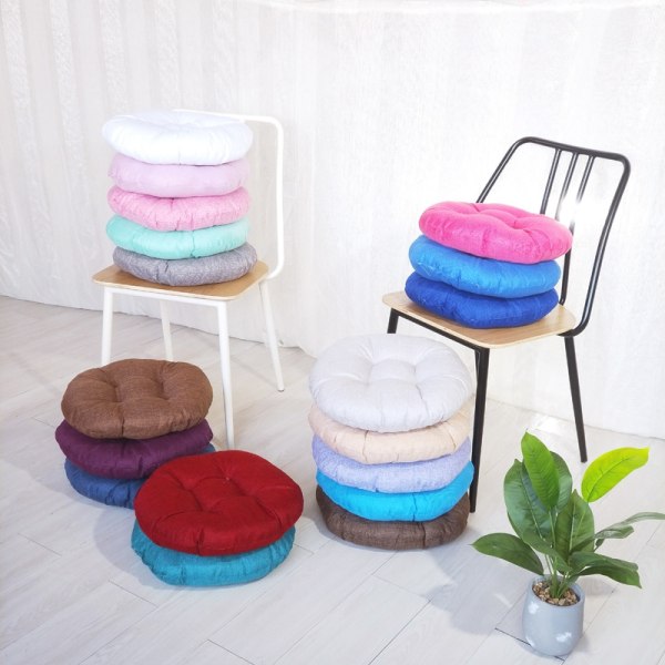【Barbie Shop】Fortykket linned rund sædehynde stolpude soveværelse gulvsæde pude egnet til spisestue soveværelse sofa læsehjørne have Blue 45*45*9cm