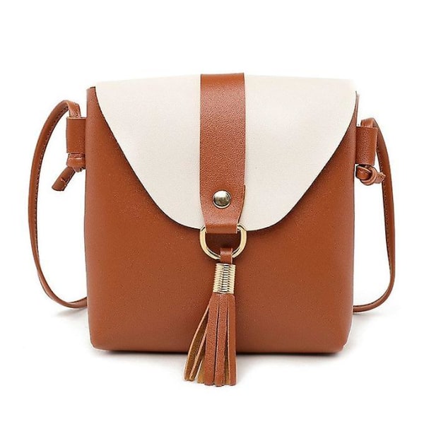 Pu Läder Kvinnor Bucket Axelväska Mode Paneled Tofs Crossbody Bag Kvinnlig Messenger Bag Små handväskor (brun)