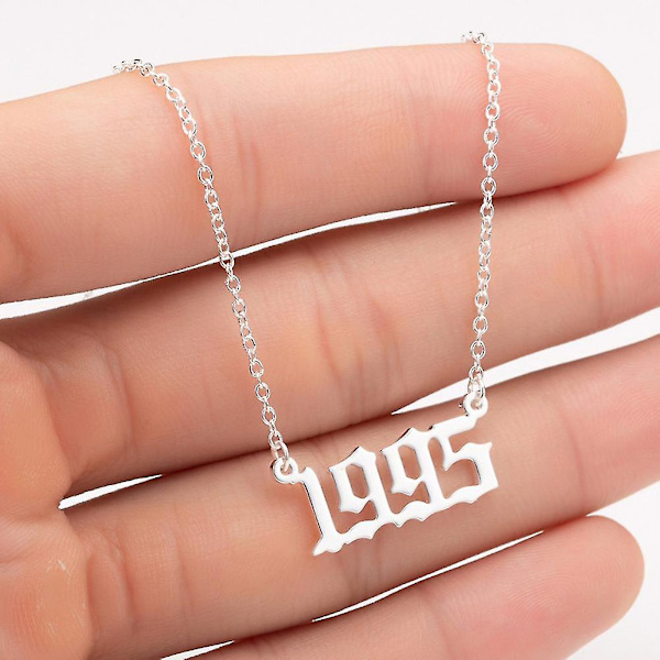 1980-2019 Birth Year Number Charm Pendant Stainless Steel Chain Necklace Jewelry Silver 1995