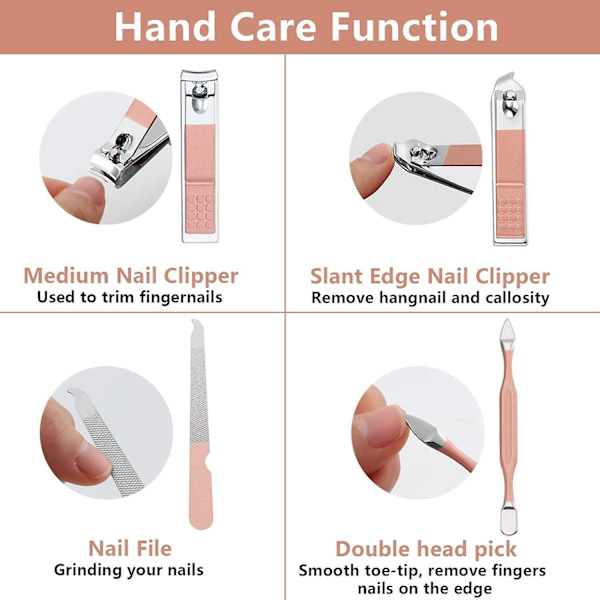 Negleklipper manicure sæt 7 i 1 rustfrit stål neglesakse plejesæt Rose gold