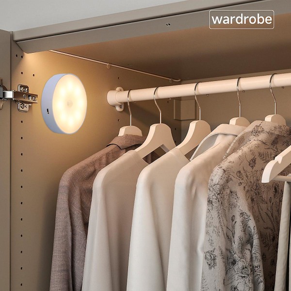 Bevægelsessensor Lys Led Usb Natlys Genopladelig Lampe Til Køkken Soveværelse Trapper Skab Entre Skab Garderobe Natlys 2PC Warm and white