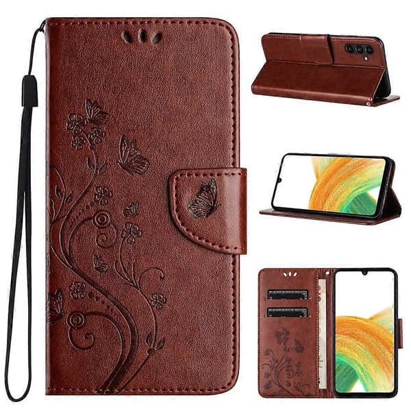 【BQ】Fjärilsblommamönster Flip Läder Telefonfodral Black For Samsung Galaxy A15
