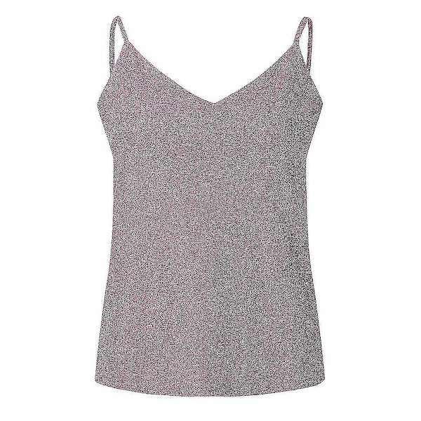 Dame Glitter Strappy Tank Tops Sexy Sparkle Cami Swing Vest Clubwear Pink 4XL