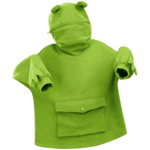 Søt frosk hettegenser for kvinner/jenter med glidelås munnhettegenser med stor frontlomme Light Green 3X-Large