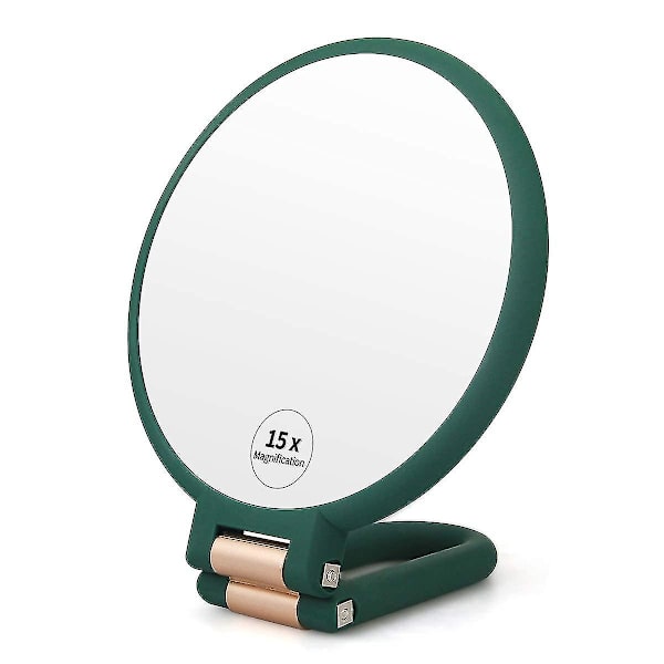 15x Magnifying Hand Held Mirror,double Side Folding Hand Mirror For Women With Adjustable Handle ,travel Table Desk Shaving Bathroom (army Green)