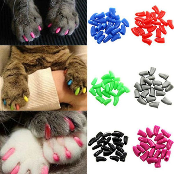 Nya Färgglada Katt/hund Nagelhätta Mjuk Katt/hund Klo Mjuka tassar 20 st/lot Mjuk katt Silikon Nagelhätta Storlek Xs S M L Present till husdjur Deep Pink M