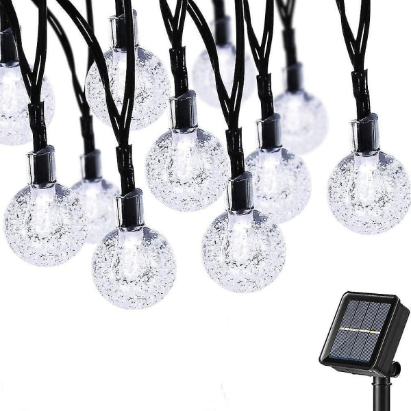 5/6,5/9,5 m Crystal Ball Solar String Lights, 20/30/50 Led Solar Patio String Lights, 8 lägen Utomhus Solar Lights Vattentät för uteplats Trädgård ons white 5m