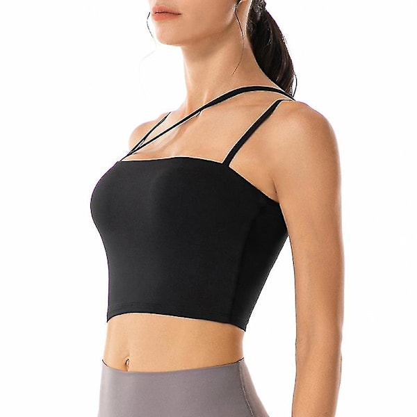 Kvinder Yoga Tank Top Sport BH Tynd skulderrem Sling Top Fitness BH'er Black M