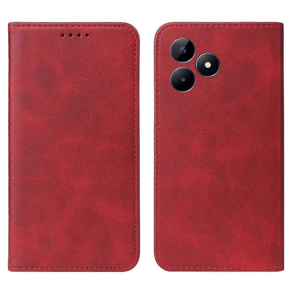 【BQ】Magnetic Closure Leather Phone Case Red Red For Realme C51