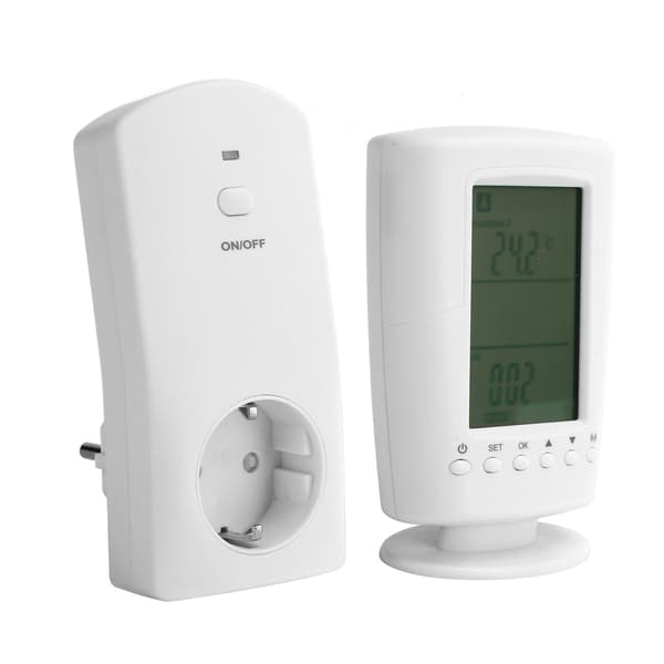 LCD Temperaturkontroll med Bakgrundsbelysning Trådlös Fjärrkontroll Programmerbar Termostat SocketEU 230V 16A 50Hz 3680W Maximum
