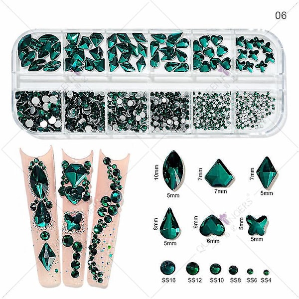 3d Glitter Nail Art Ab/färgglad Hotfix Rhinestones Flatback Crystal Diamond Gems Multi Size12 Gird Style 6