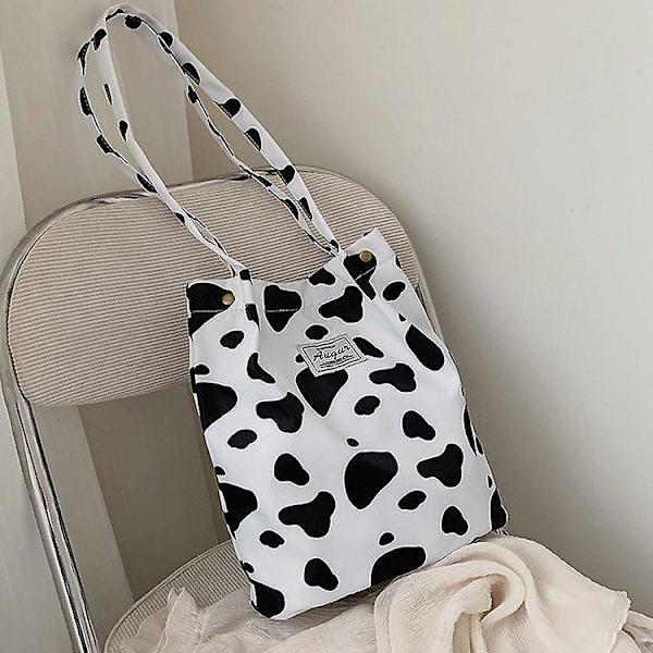 Print Canvas Bag Dam Handväska Print Axelväska Vintage Canvas Bag ko mönster cow pattern