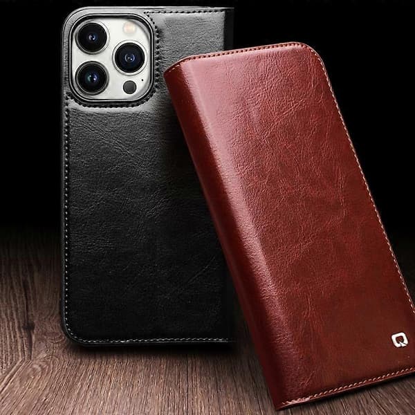 【BQ】QIALINO Classic Leather Phone Case Black Black For iPhone 15 Plus